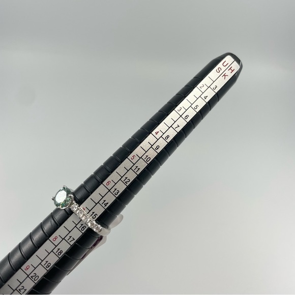 1ct‎ Certified Blue Green Moissanite Round Cut Sterling Silver Engagement Ring - Picture 8 of 10